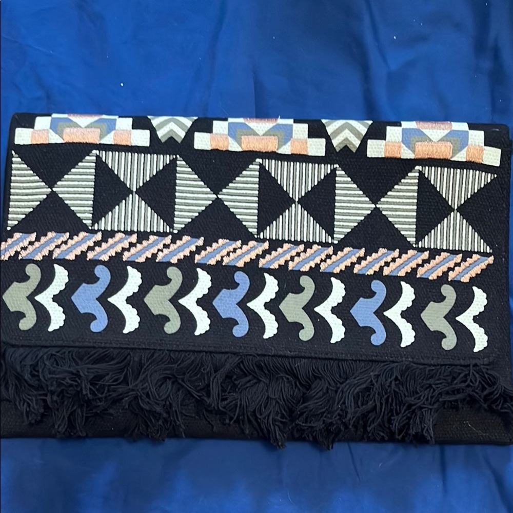 Stella & Dot Geometric Patterned Clutch with Fringe